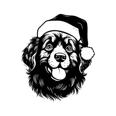 Happy dog with Santa hat, festive and cheerful expression for holiday and Christmas themes, suitable for greeting cards and seasonal decorations