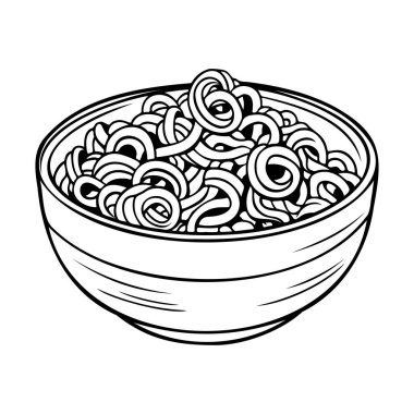 Black and White Outline of Delicious Noodles in a Bowl Ready for Coloring and Customization for Food Lovers and Culinary Art Enthusiasts