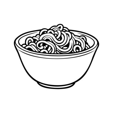 Delicious bowl of noodles illustration, perfect for food-themed design, culinary projects, or restaurant menus, featuring hand-drawn style and intricate details