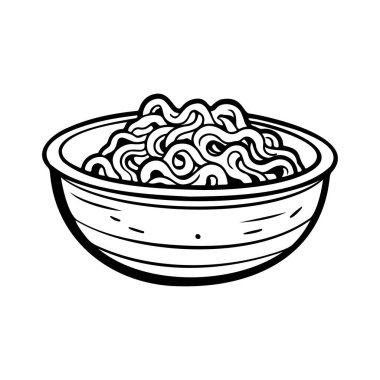 Outline of a Bowl Filled with Curly Noodles Illustrating a Delicious Meal in a Minimalistic Style