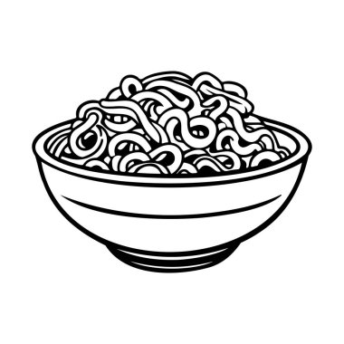 Hand-drawn illustration of a bowl filled with noodles on a white background, perfect for food lovers and culinary designs