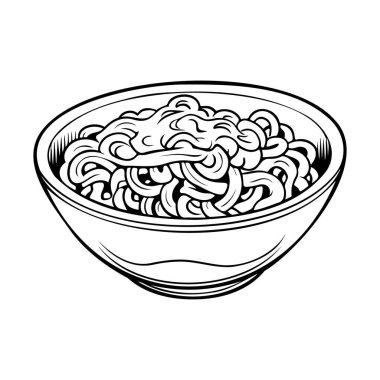 Hand-Drawn Illustration of Bowl of Steaming Noodles with Simple Outline Design for Food Themes