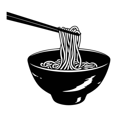 Illustration of a Bowl of Noodles with Chopsticks in a Minimalist Style, Perfect for Food-Related Design Projects