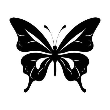 Elegant Black Silhouette of a Butterfly with Open Wings for Art and Design Projects
