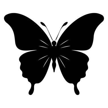 Black silhouette of a butterfly with intricate wings and elegant features on a plain background for design and decoration purposes