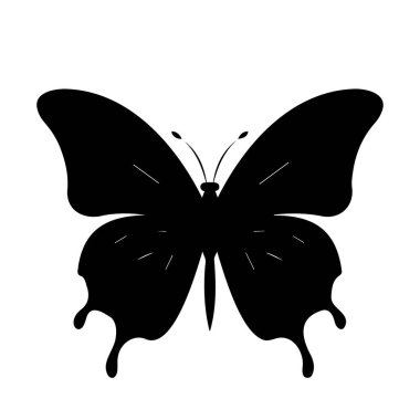 Elegant Black Butterfly Silhouette with Graceful Wings on White Background for Artistic and Nature Themes