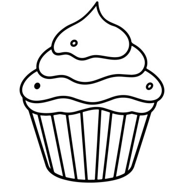 Cute Hand-Drawn Cupcake Illustration Perfect for Bakery, Desserts, and Sweet Treats Themes in Black and White Style