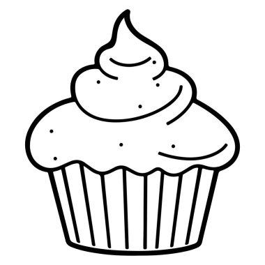 Hand-drawn cupcake illustration featuring a swirl of frosting and decorative sprinkles on top, perfect for food art and bakery themes