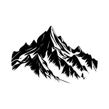 Stunning Black and White Mountain Illustration Featuring Sharp Peaks and Detailed Snowy Slopes for Artistic Use