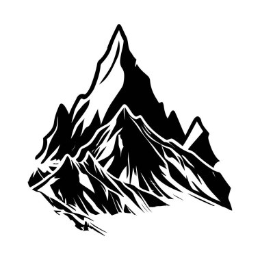 Black and White Mountain Silhouette with Sharp Peaks and Intricate Textures for Nature and Adventure Themes