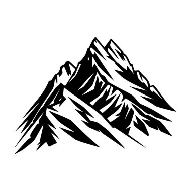Black and White Illustration of Jagged Mountain Peaks with Snow-Capped Summits for Nature and Adventure Themes