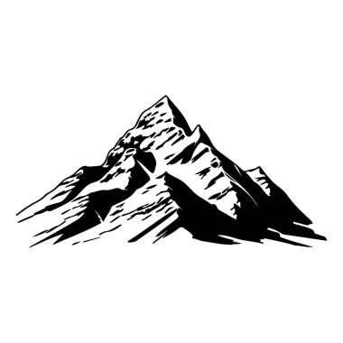 Black and White Illustration of a Mountain Landscape with Sharp Peaks and Abstract Art Style
