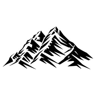 Stylized Black and White Graphic of Majestic Mountain Range with Sharp Peaks and Contrasting Lines for Creative Projects and Designs