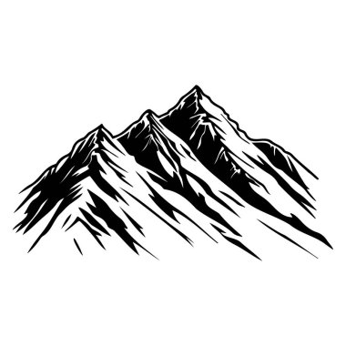 Black and White Mountain Landscape Illustration with Snow-Capped Peaks and Abstract Lines for Nature and Adventure Themes