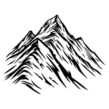 Black and White Mountain Range Illustration Depicting Majestic Peaks and Snow-Capped Summits in a Minimalist Style for Artistic Use