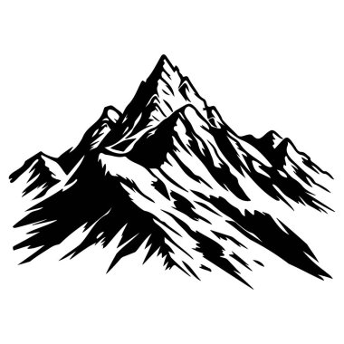 Majestic Mountain Range Silhouette with Snow-Capped Peaks and Bold Lines for Nature and Outdoor Themes