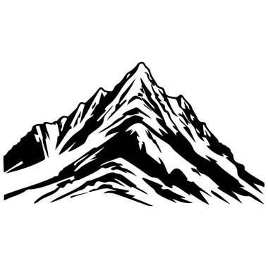 Black and White Mountain Silhouette with Sharp Peaks and Snowy Texture in Monochrome Style for Illustrative or Design Purposes