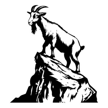 Black and White Goat Standing Proudly on Rocky Summit with Strong Posture and Majestic Presence in Iconic Mountain Landscape
