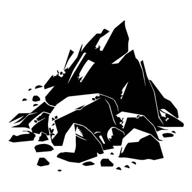 Black and White Silhouette of Abstract Rock Formation with Detailed Texture for Artistic Background or Natural Landscape Design