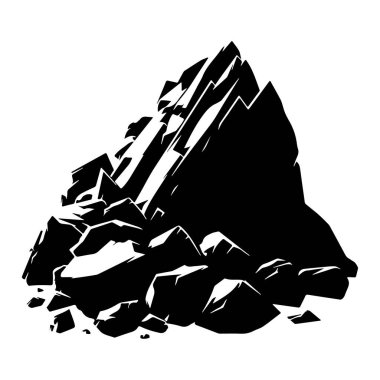 Black silhouette of rocky mountain peak with rugged texture and sharp edges suitable for graphic design or outdoor adventure themes