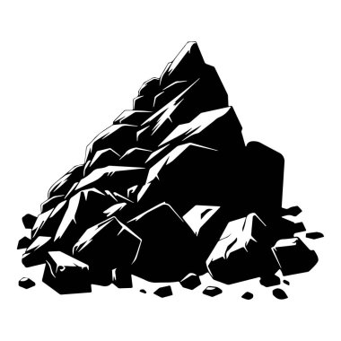 Isolated Black and White Rock Formation with Sharp Edges and Piles of Stones for Artistic and Natural Illustrations
