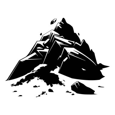 Abstract monochrome illustration of rocky mountain peak with sharp edges and detailed texture showcasing natural geological formations