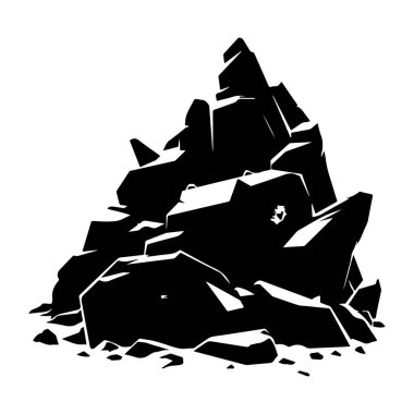 Black silhouette of a rocky mountain formation against a white background for creative and artistic purposes in various design projects