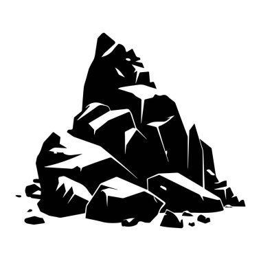 Black and White Silhouette of a Mountainous Rock Formation with Sharp Edges and Textured Surfaces Suitable for Various Creative Projects