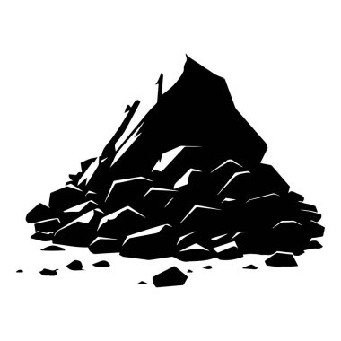 Abstract illustration of a large pile of rocks and stones in a bold black silhouette on a light background, symbolizing nature's raw beauty and texture