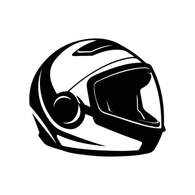 Black and White Illustration of a Racing Helmet for Motorsports, Auto Racing, and Biking Enthusiasts in a Minimalist Style