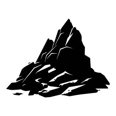 Black Silhouette of Abstract Mountain Peak Surrounded by Sharp Edges and Rock Formations Ideal for Background or Artistic Design