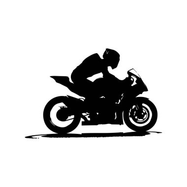 Dynamic silhouette of a motorcycle rider in motion, capturing the thrill and speed of bike racing in an artistic black and white illustration