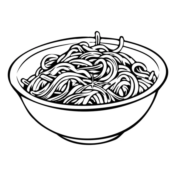 Aesthetic Line Drawing of Noodles in a Bowl, Simple and Clean Design for Culinary Art Projects or Food Illustration Uses