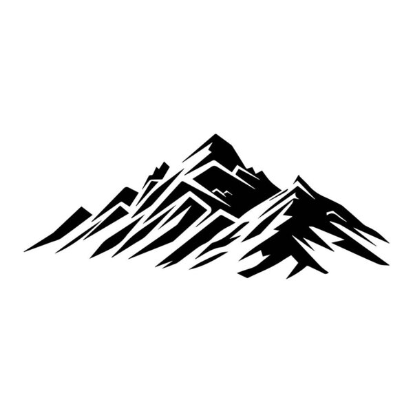 Abstract Mountain Landscape in Black and White with Sharp Peaks and Stylized Lines for Visual Design and Artistic Concepts