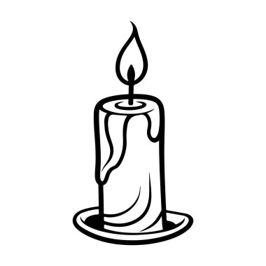 Hand-drawn candle with melting wax and flame representing warmth, relaxation, and ambiance for peaceful settings or cozy environments