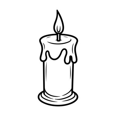 Simple Line Drawing of a Dripping Candle with a Flickering Flame in Minimalist Style