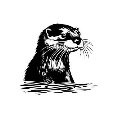 Black and White Illustration of a Playful Otter Against a White Background for Nature and Wildlife Themes