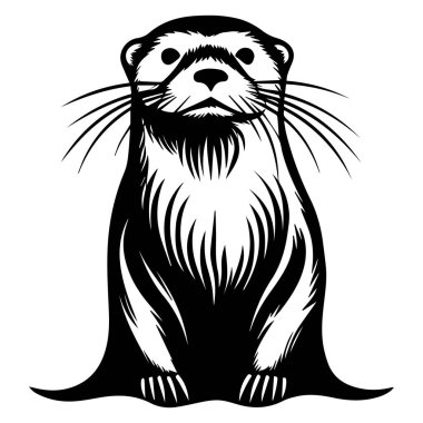 Playful Freshwater Otter with Whiskers and Smooth Fur, Detailed Outline, Engaging Animal Illustration for Nature and Wildlife Projects