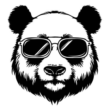 Stylish Panda Wearing Sunglasses with Bold Facial Features Against a Simple Background