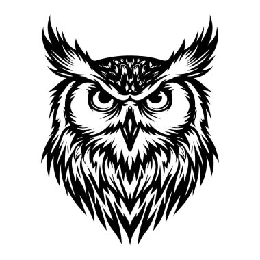 Intricate Black and White Illustration of a Majestic Owl with Detailed Feathers and Expressive Eyes, Perfect for Nature and Wildlife Themes