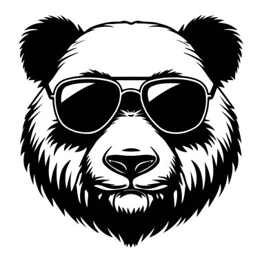Stylish Panda Wearing Sunglasses in a Minimalist Black and White Design Perfect for Modern Graphic Projects and Print Media