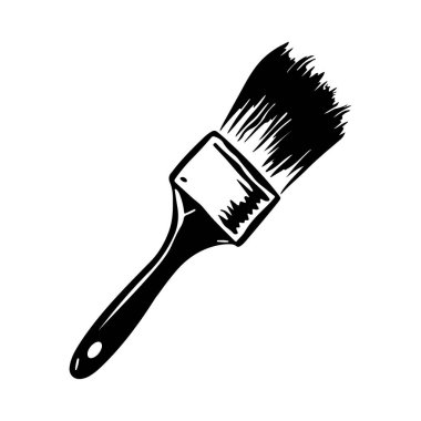 Black and white illustration of a paintbrush with bristles, suitable for home improvement, art, and craft projects, isolated on a white background