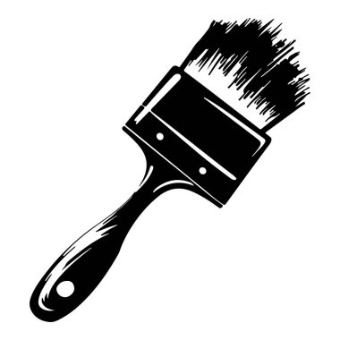 Black and White Illustration of a Paintbrush with Vivid Bristles and a Detailed Handle for Home Improvement and Artistic Projects