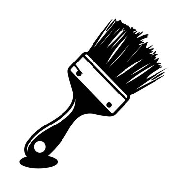 Black and White Illustration of a Paint Brush with Bristles and Handle Suitable for Artistic and Creative Projects