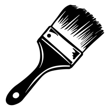 Black and White Paintbrush Illustration with Bristles and Handle for Artistic and Craft Design