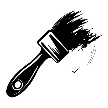 Brush with paint splatter creating artistic effect on white background in minimalist style, ideal for creative projects and design concepts
