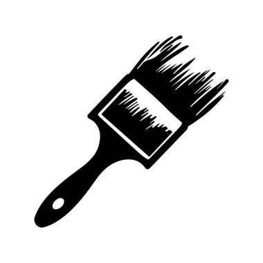 Simple Black Paint Brush Icon for Art and Home Improvement Projects, Featuring Wide Brush Head and Bold Design Elements