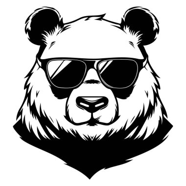 Stylish Panda Bear Illustration Wearing Sunglasses in a Bold Monochrome Design for Creative and Fun Projects