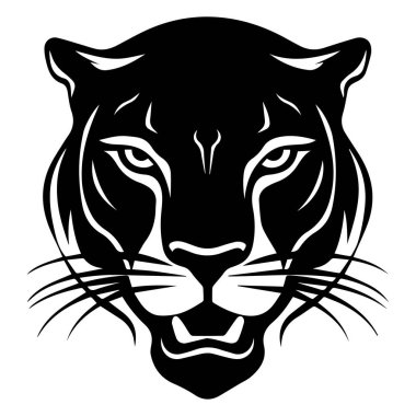 Fierce Black Panther Head Illustration Featuring Intense Gaze and Bold Lines Ideal for Graphic Design or Wildlife Themed Projects