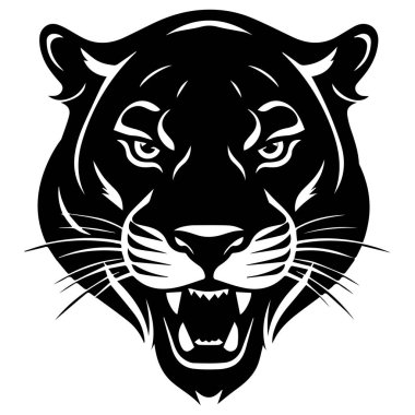 Fierce Black Panther Head Illustration with Intense Expression and Bold Lines for Graphic Design and Artistic Concepts